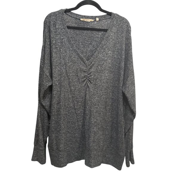 Soft Surroundings Womens 2X Black Heathered V-Neck Long Sleeve Sweater - Picture 1 of 7